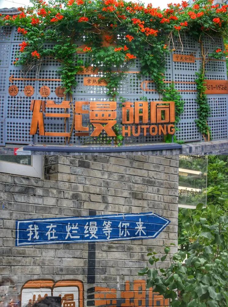 胡同标志与花卉装饰