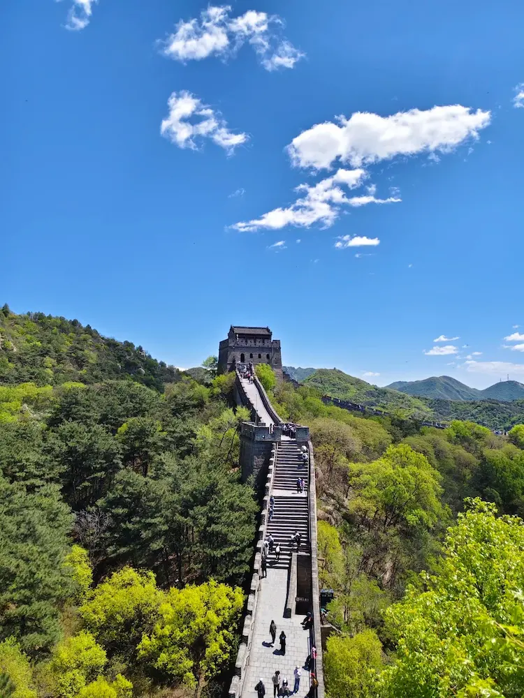 Badaling Great Wall under blue sky and white clouds