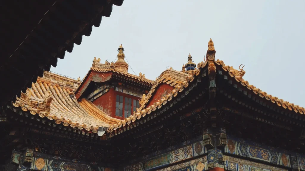 Gilt pagodas on the rooftops of Yonghe Temple