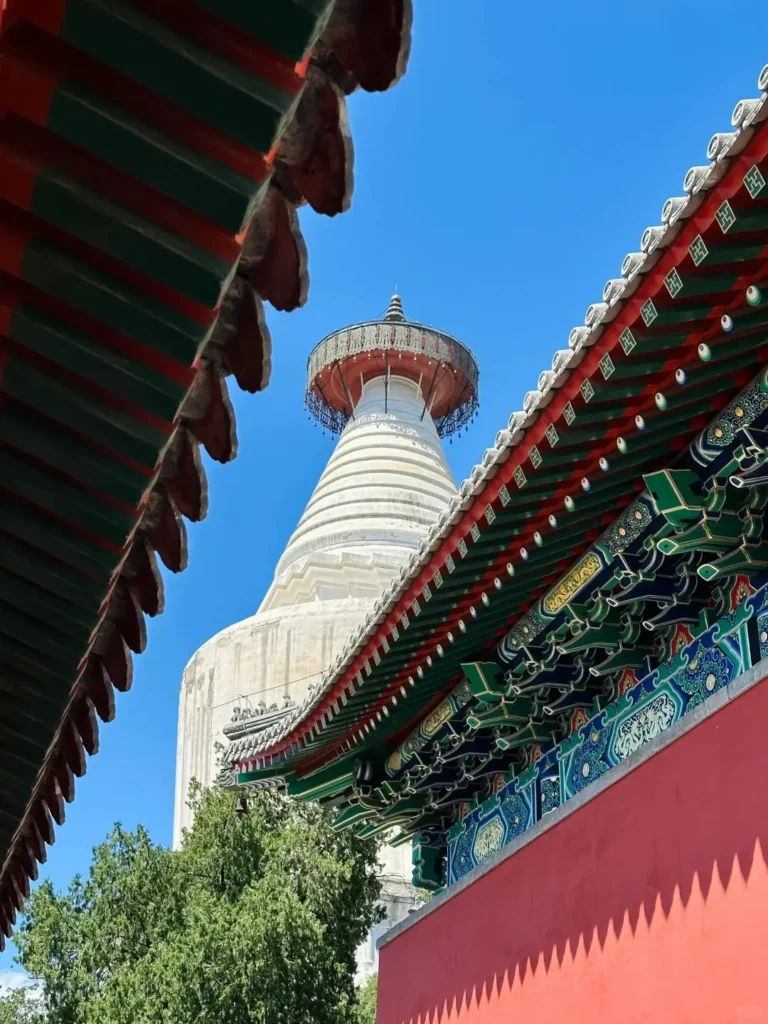 Red Walls + White Pagoda Inside the Temple
