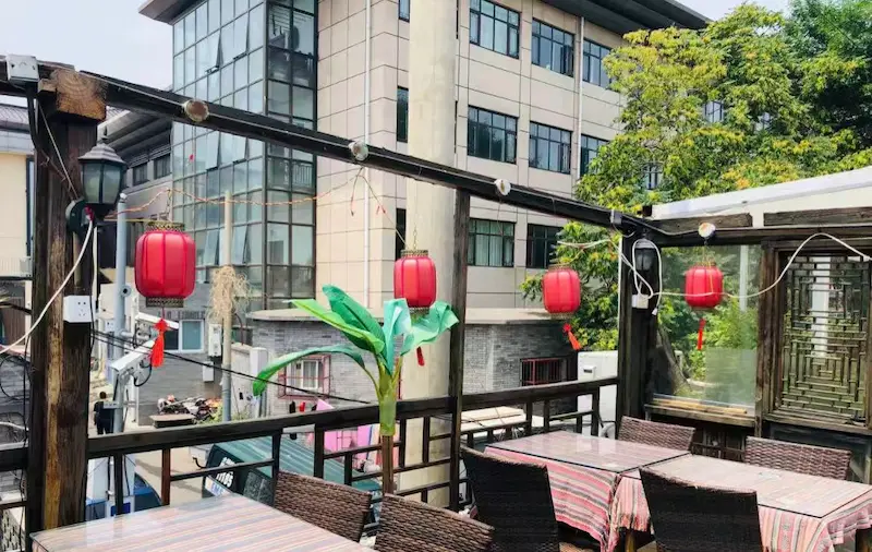 Second-floor outdoor dining area