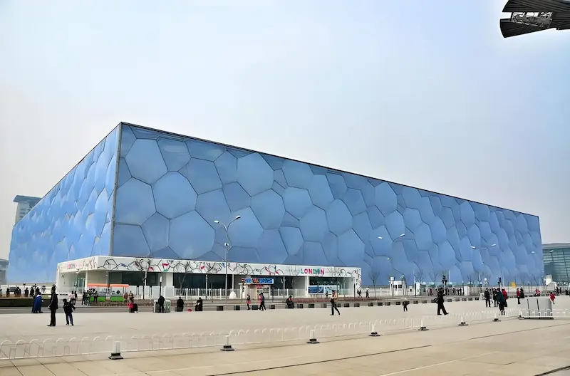 A photo of the Water Cube during the day