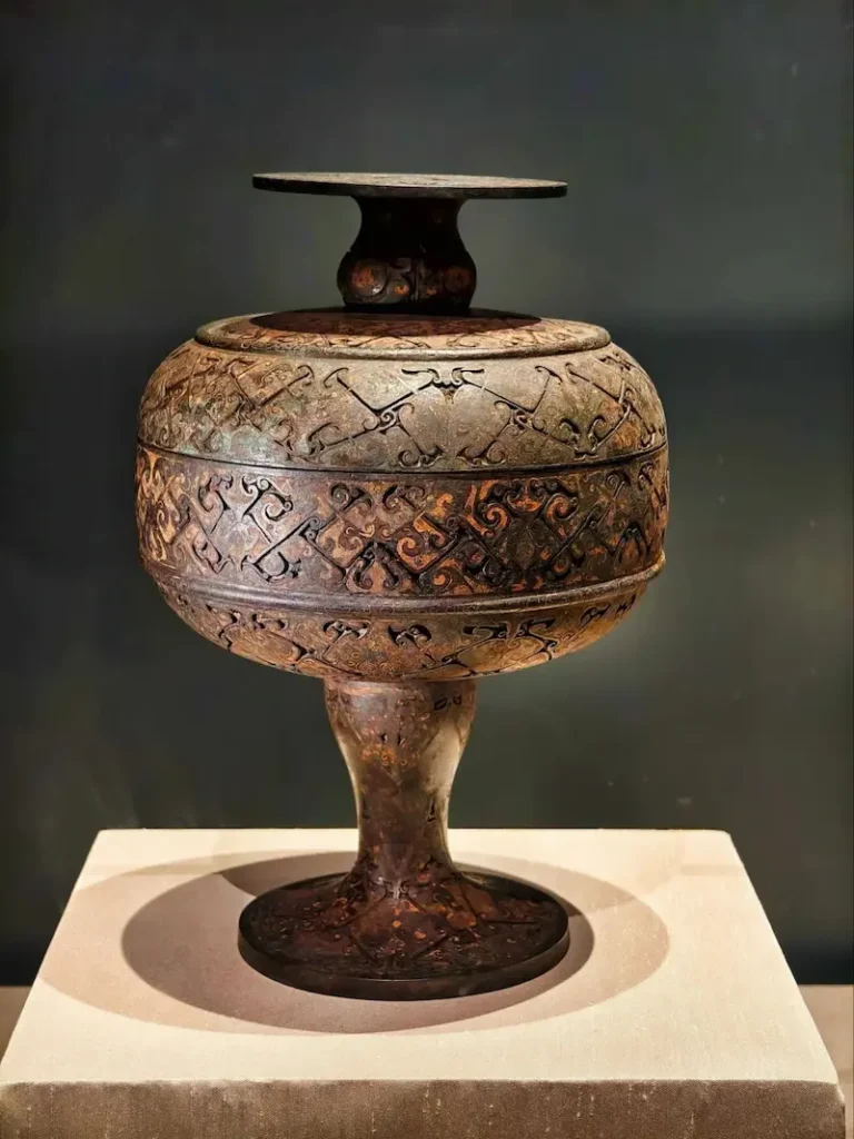Warring States Period Gilded and Silver-Inlaid Bronze Dou Vessel